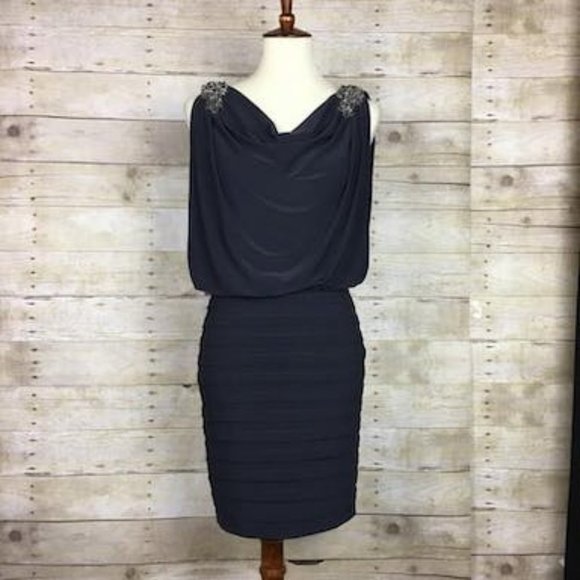 Cache Charcoal Gray Dress w/ Beaded Appliqué Size 4 - Picture 2 of 4